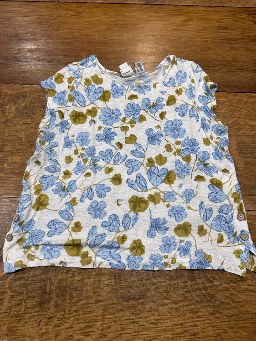 Joie Blue Floral Cap Sleeve Tunic linen Sz medium